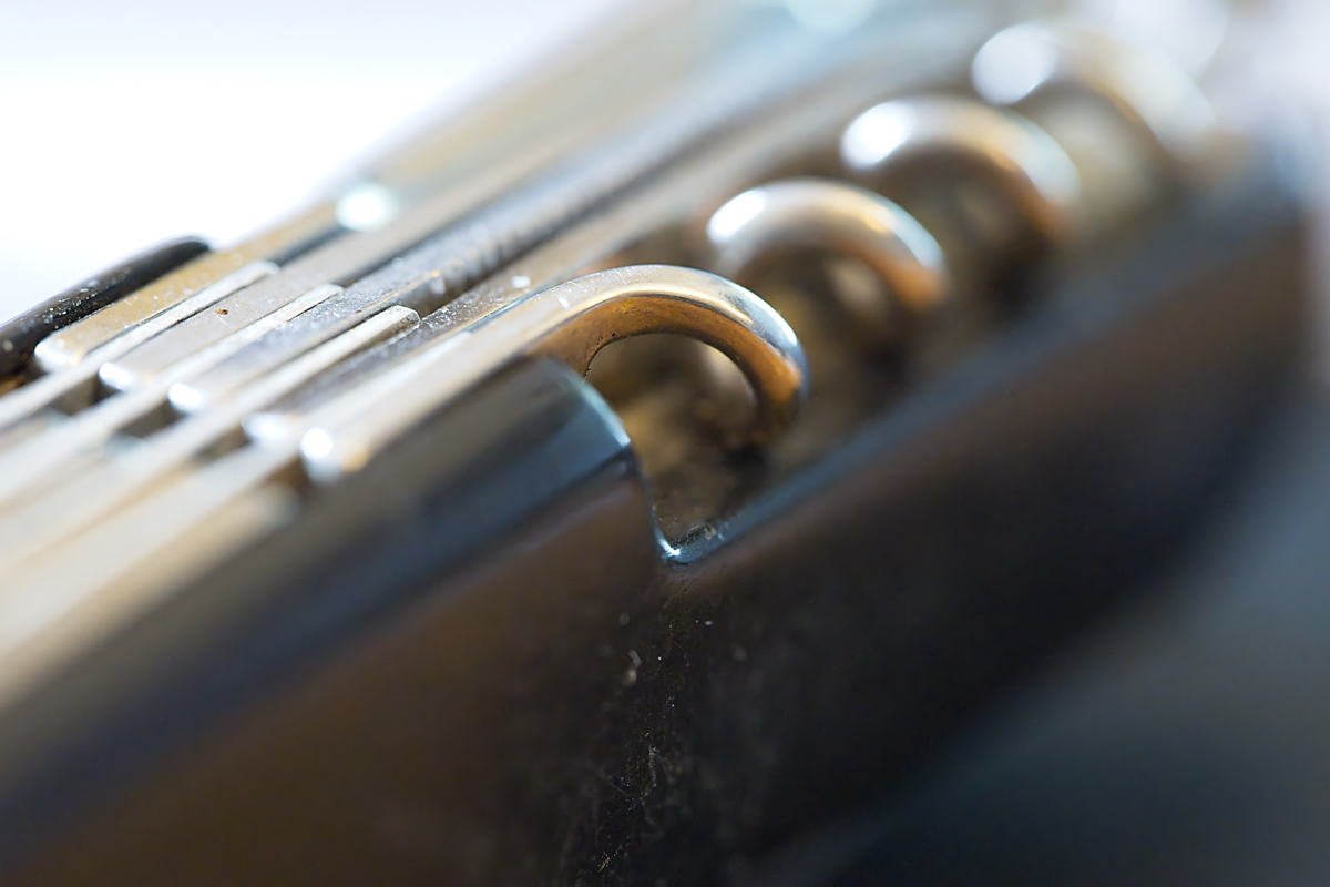 Close up of coils of a corkscrew on a penknife