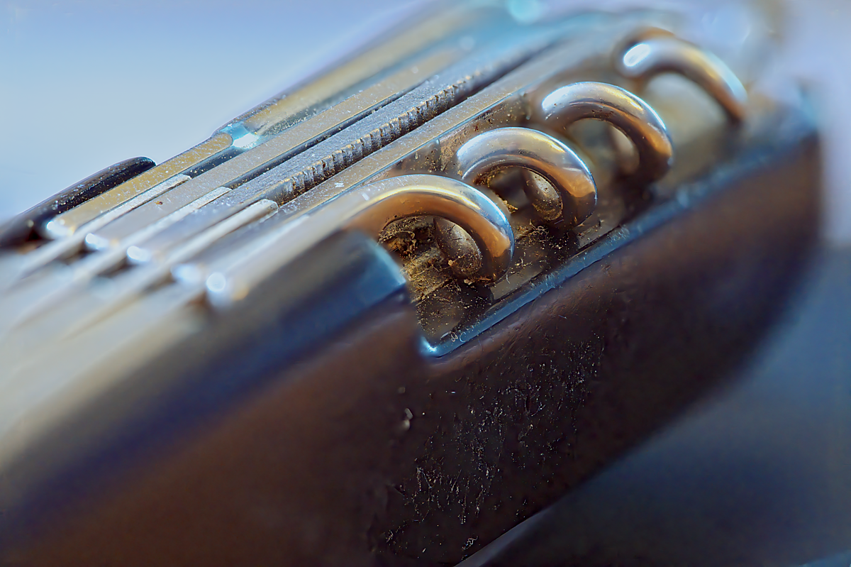 Close up of coils of a corkscrew on a penknife